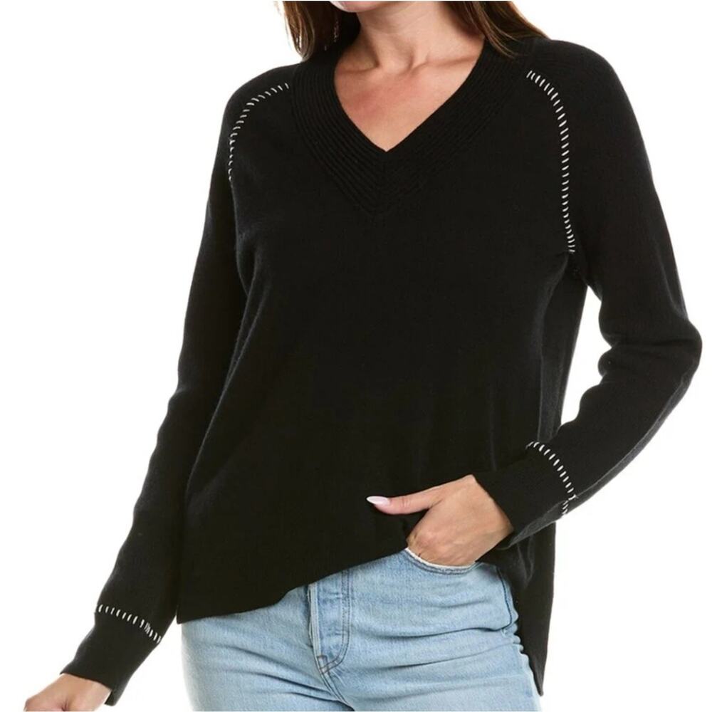 Magaschoni Woman Black Zipper Detail Crew Neck Long Sleeve Top Plus Size 3X